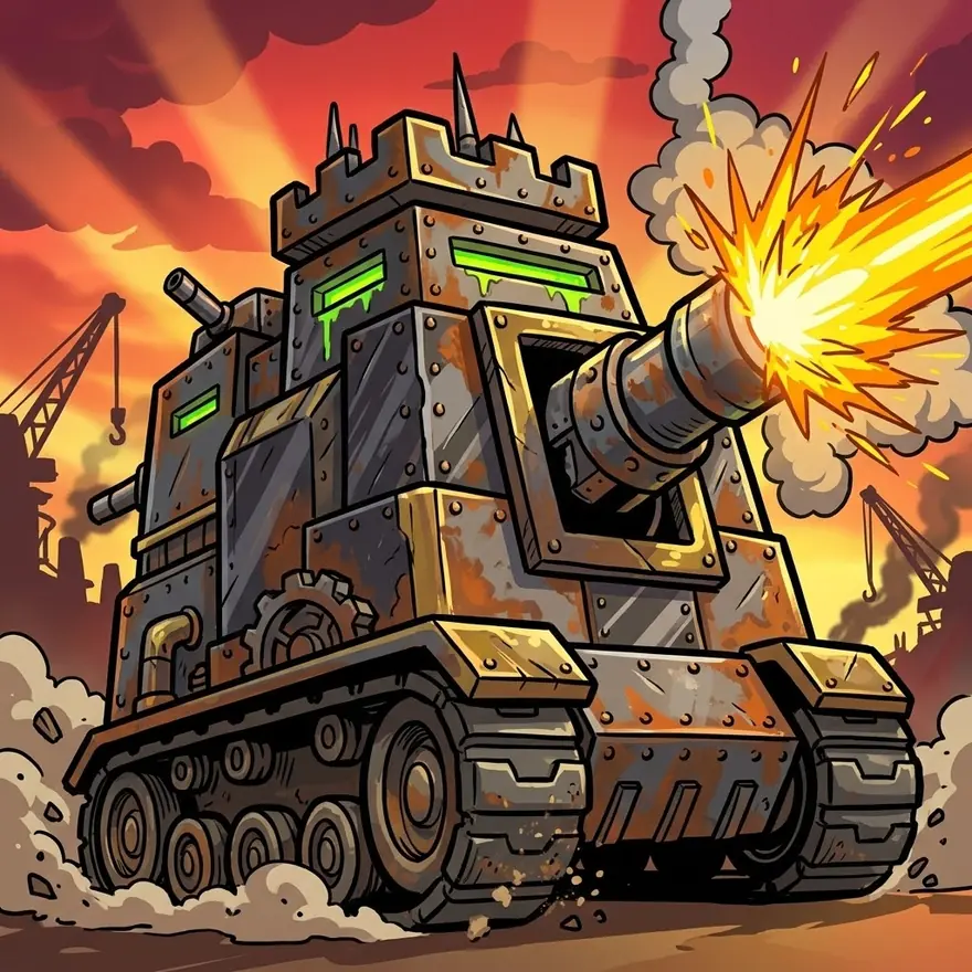 Vehículo-fortaleza de Fortanks disparando su cañón
